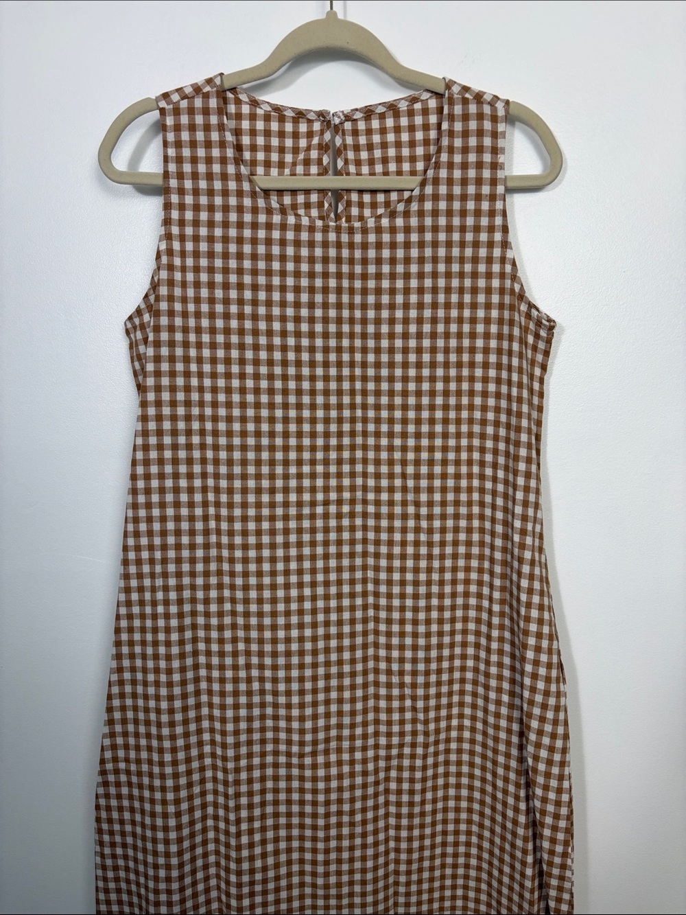 LOMON Brown White Gingham 100% Cotton Sheath Maxi Dress Women’s Size Medium NWT - Picture 2 of 9